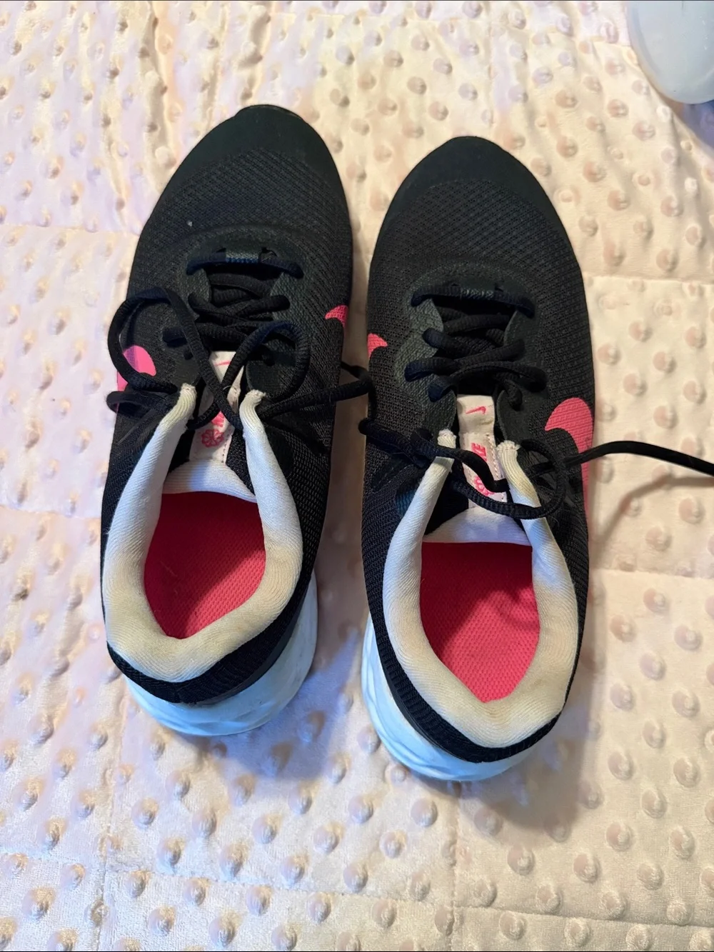 Nike Black Running Sneakers with Pink Interior and Swoosh